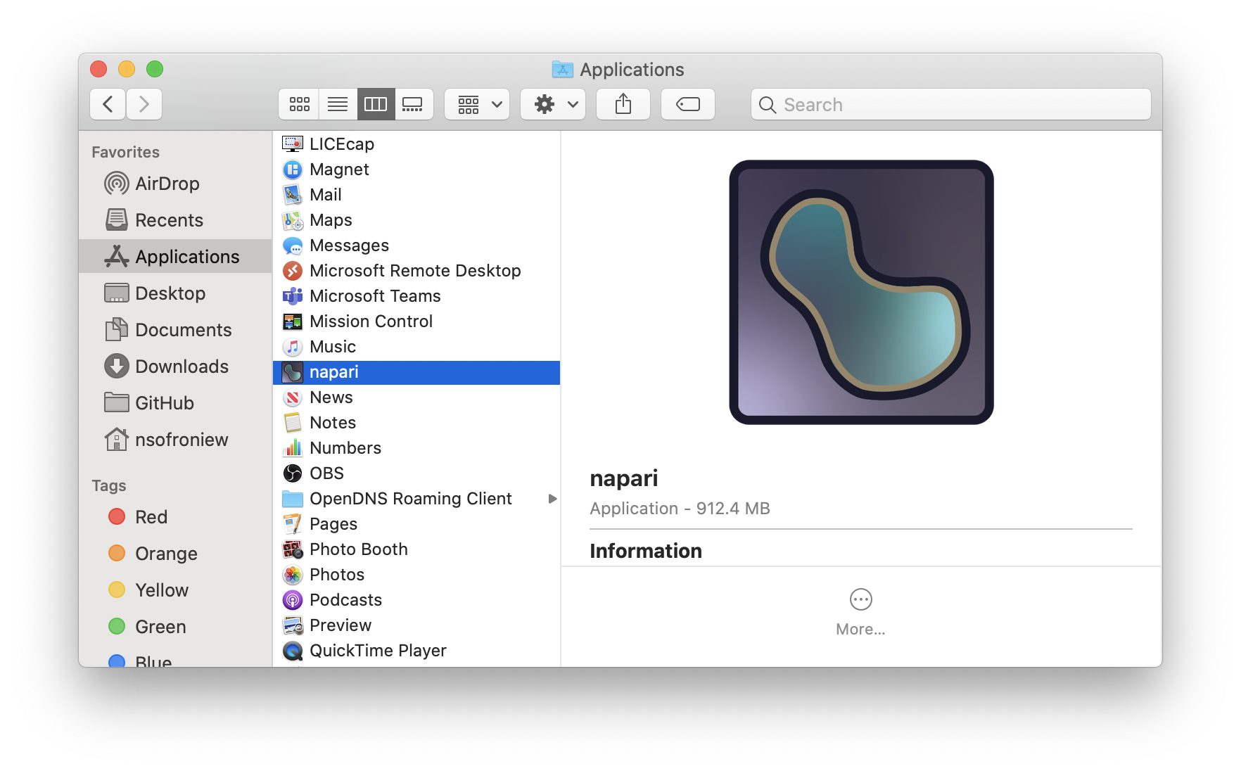 image: MacOS Applications folder withnapari